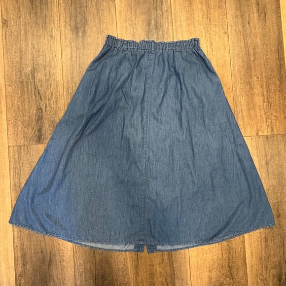 Vintage-Lizsport Womens Denim A-Line Midi Skirt Front Buttons Pocket Cottagecore - Picture 4 of 7